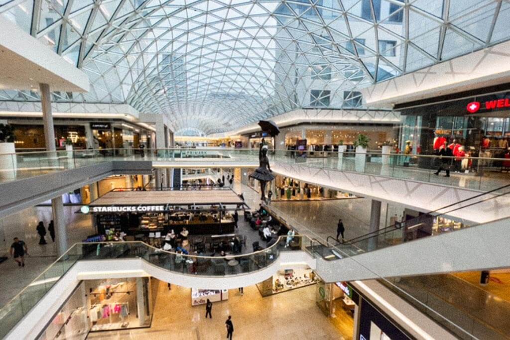 shopping center with borosilicate glass facades and glazing
